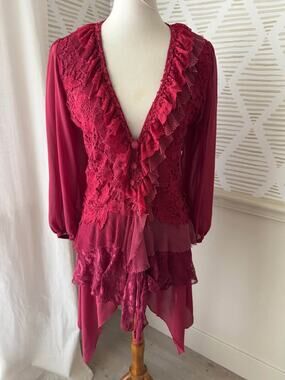 Pretty Angel Small Maroon Red Whimsigoth Feminine Frilly Ruffle Button Cardigan